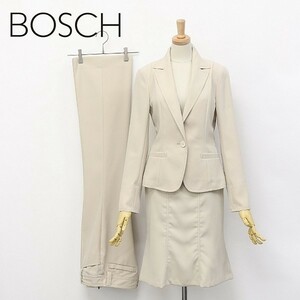 ◆BOSCH/ボッシュ 1釦 ジャケット＆スカート フレアパンツ 3ピース スーツ セットアップ アイボリー 36/38