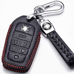 【送料無料】アルファード30系後期 ヴェルファイア トヨタ キーケース キーホルダー キーカバー レザー 6ボタン 黒革赤線 ブラック