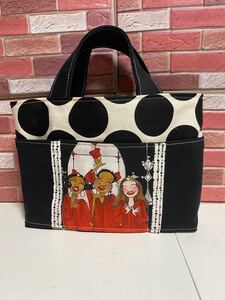 ハンドメイド ロラライハリス リバーシブルミニバッグインバック