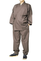 【ひめか】作務衣 日本製 綿麻-袖裾 ロールアップ付き 8050　焦茶LL_画像1