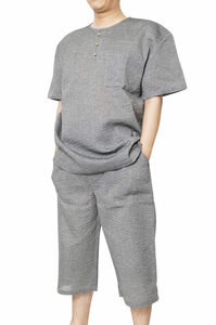 【ひめか】甚平 ヘンリーシャツ メンズ JIN しじら織り ロングパンツ 上下セット　JIN-5　Ｍサイズ