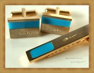 *GOOD WIN/gdo wing * turquoise equipment ornament entering * Gold × mat silver. cuffs & necktie pin SET*146