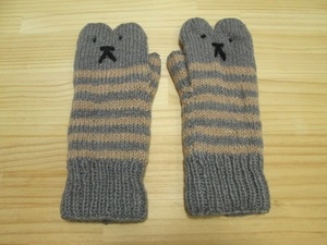 〓 新品 〓 手袋 〓 ミトン 〓　手編み　ハンドメイド　ネコ　猫　ボーダー　エスニック　アジアン　ウール　フリース　おしゃれ　〓T203