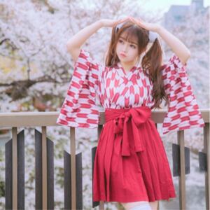 コスチューム コスプレ衣装上下2点セット袴風プリーツスカート矢羽柄コスプレ卒業