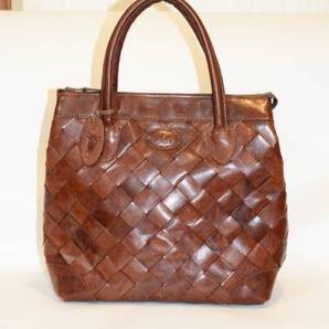 イビザ高級 ハンドバッグ 本革 レザー 編みこみ 鞄☆ブラウン