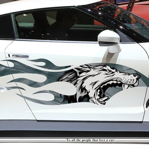 車 ステッカー 和柄 狼 ウルフ 炎 かっこいい サイド バイナルグラフィック デカール 大きい 上質 ワイルドスピード系 05