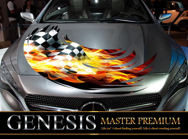 車 ステッカー チェッカー フロント 炎 デカール 上質 大きい バイナルグラフィック ワイルドスピード系 カスタム GENESIS fk04