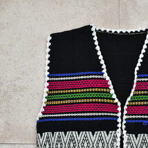 Native pattern buttonless cardigan vestネイティブ柄 ボタンレス カーディガン ラグ ベスト ブラック_画像5