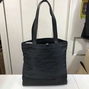 美品 Salvatore Ferragamo レザー/キャンバス トートバッグ A4