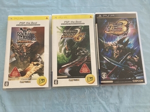 21-PSP-163 プレイステーションポータブル モンスターハンターポータブル1、2nd G the Best, 3rd the Best 3本セット 動作品 PSP