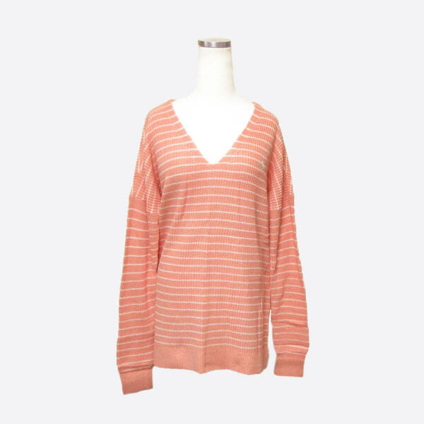 ★SALE★Abercrombie & Fitch/アバクロ★ムースアイコンVネックボーダーセーター (Coral/White/M)