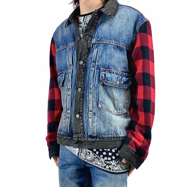 新品 levi's リーバイス ネル チェック 袖 スリーブ セカンド 2nd タイプ Gジャン デニム ジャケット オーバー サイズ ビッグ シルエット