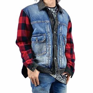 新品 levi's リーバイス ネル チェック 袖 スリーブ セカンド 2nd タイプ Gジャン デニム ジャケット オーバー サイズ ビッグ シルエット