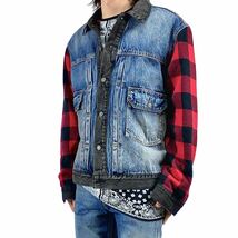 新品 levi's リーバイス ネル チェック 袖 スリーブ セカンド 2nd タイプ Gジャン デニム ジャケット オーバー サイズ ビッグ シルエット_画像2