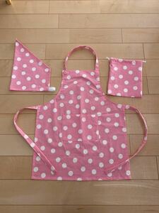  hand made * apron set 130( year length ) size degree dot pink (108)