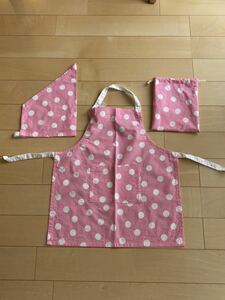  hand made * apron set 120( annual ) size dot pink (102)