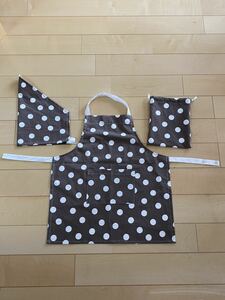  hand made * apron set 120( annual ) size degree dot Brown (587)