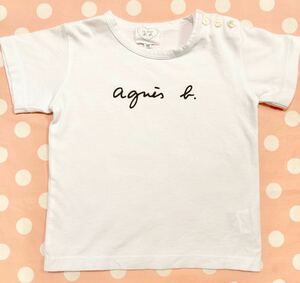 agns b. BABY S137 L TSベビー ロゴTシャツ18mois【定価￥6,050】アニエスベーアンファン80～85cm18ヶ月白地黒ロゴ半袖Tシャツ子供ブランド