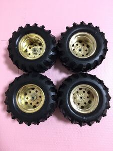 送料無料 当時物 ビッグタイヤホイール セット ラジコン用 金メッキ オフロード バギー BIG TYRE WHEELS タミヤ? 京商?