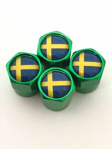 緑 スウェーデン 国旗 バルブキャップ ホイール エアー ボルボ VOLVO 240 30 240 850 S6080 90 94