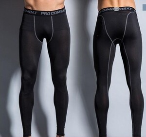 メンズコンプレッションウェア スパッツ ブラックM ピッタリフィット レギンス タイツ トレーニング ランニング インナー速乾性 伸縮性 黒