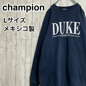 ☆送料無料☆ champion チャンピオン スウェットシャツ カレッジ デューク大学 Lサイズ ネイビー メキシコ製 青刺繍タグ 21-352