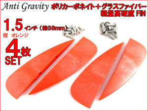 【Anti Gravity】 フィン 橙 オレンジ 1.5インチ 4枚セット FIN カイトボード カイトボーディング カイトサーフィン ウエイクボード n2ik