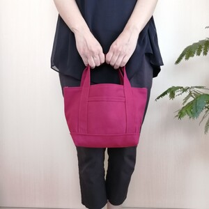 【ワインレッド】8号帆布の手づくりミニトートバッグ 小さめ 厚手 シンプル ハンドメイド 赤紫 ハンドバッグ ミニバッグ