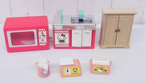  Showa Retro that time thing * retro miniature goods * Hello Kitty 6 point * kitchen microwave oven * wooden chest Kitty. face .. seal * kitchen articles * rare 