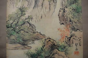 Art hand Auction [Authentic] Mori Kintaku/Autumn Landscape/Hanging Scroll ☆Treasure Ship☆Y-487 JM, Painting, Japanese painting, Landscape, Wind and moon