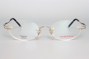 【新品・未使用】ESTETICA eyewear チタン ツーポイント E3506 COLOR.C6 シルバー 50□18 135 MADE IN JAPAN H-9