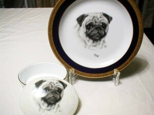  limited time price cut new goods DOG. plate & small bowl. 2 point set Pug 