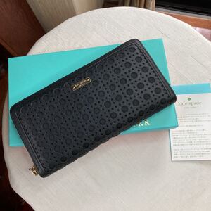 美品 katespade ケイトスペードラウンドファスナー長財布