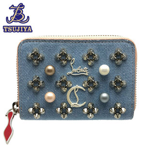 Christian Louboutin/ Christian Louboutin coin case Denim pearl panel to-ne Mini purse as good as new [. shop pawnshop B0292]