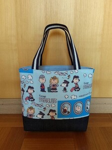 【ハンドメイド】SNOOPY スヌーピー ミニトートバッグ お散歩バック飛行機