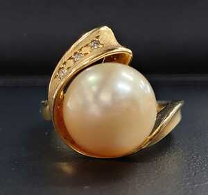 K18 pearl natural diamond ring White Butterfly pearl ring yellow Golden pearl 9 number pearl judgement document *150