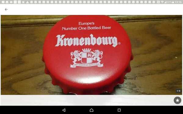 Kronenbourg(クローネンブルグ)王冠型栓抜き レッドにホワイトのKronenbourgロゴ/紋章入り 裏側にマグネット付き 未使用保管品 送料無料