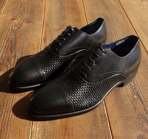 MN-0414-010 new goods bo Lee niBOLLINI great atmosphere mesh leather shoes 7 1/2 leather shoes Brioni OEM black black group 