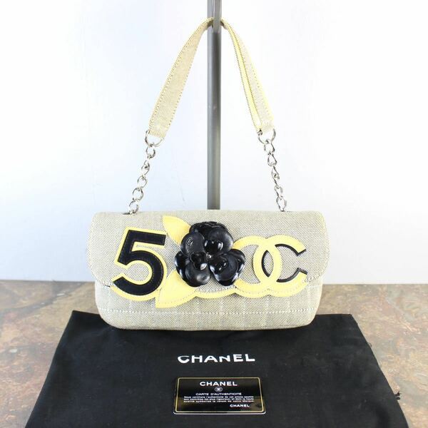 CHANEL CHOCO BAR NO5 CAMELLIA DESIGN SEMI SHOULDER BAG MADE IN ITALY/シャネルチョコバーNO5カメリアデザインセミショルダーバッグ