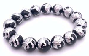  natural stone onyx silver carving white .12mm sphere breath bracele 