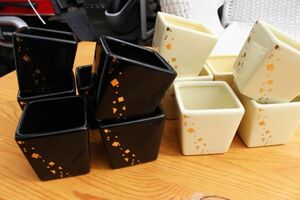  together 10 piece * stock great number!! unused ceramics flower box base planter small bowl black / white square type modern peace gardening / case etc. 8cm *