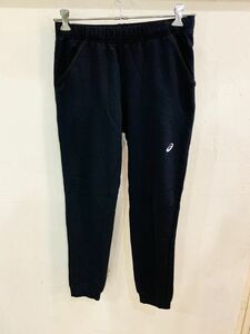 L87*asics/ Asics sweat jogger pants black XL size lady's bottom pants sport Jim USED *