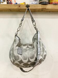 ★COACH/コーチ アリシグネチャーコンパーチブルホーボー レディースハンドバッグ 2way仕様 シルバ－×ライトグレー F13707 USED ★