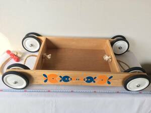 * wooden cord attaching toy Wagon . fish retro discount car . one-side attaching storage box car tire rubber rare 