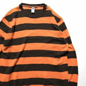 00's Old Gap GAP futoshi border cotton wool knitted sweater (L) tea × orange 00 period old tag Old 2008 year made 