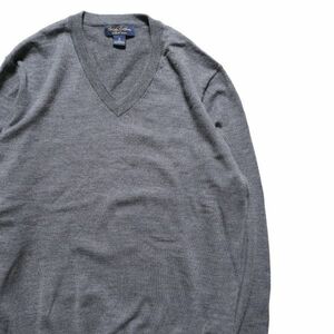 ブルックスブラザーズ サクソンウール Ｖネック ニットセーター (M) グレー SAXXON WOOL BROOKS BROTHERS