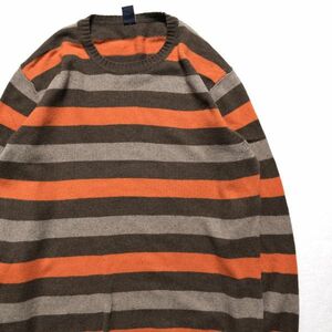 00's Old Gap GAP futoshi border cotton wool knitted sweater (L) tea × orange × gray 00 period old tag Old 2008 year made 