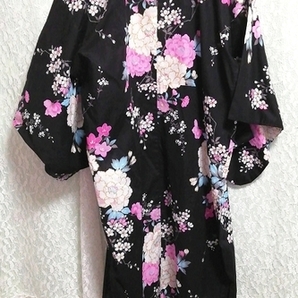 黒白ピンク花柄浴衣和服着物日本ドレス Black white pink floral pattern yukata kimono japan dressの画像6