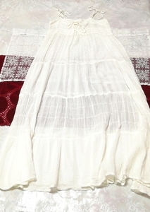 白シフォンシースルー綿コットンネグリジェマキシキャミソールワンピース White chiffon see-through cotton negligee maxi camisole dress
