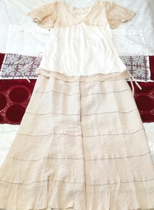 白ピンクリボンフリルチュニック ネグリジェ アイボリーマキシスカート 2P White pink ribbon frill tunic negligee ivory maxi skirt